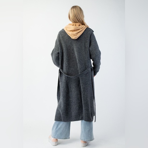 4199. EASEL 🛑AT COST OVERSIZED Grey Cardigan maxi soft long Duster Fuzzy Pocket - Picture 4 of 6
